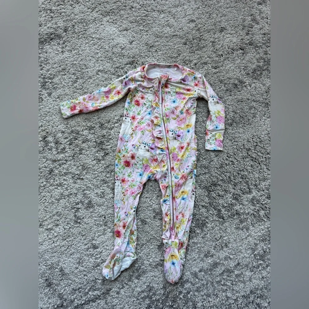Posh Peanut 3-6M Easter Bunny Floral Ruffle Footie Zipper Pajamas